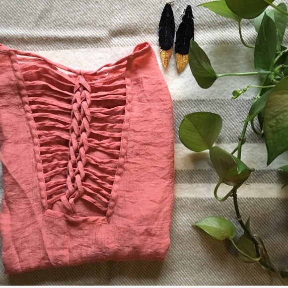 Tops - MINE salmon box tee with braided back detail